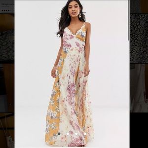 ASOS- patchwork floral print lace trim dress- Size 8